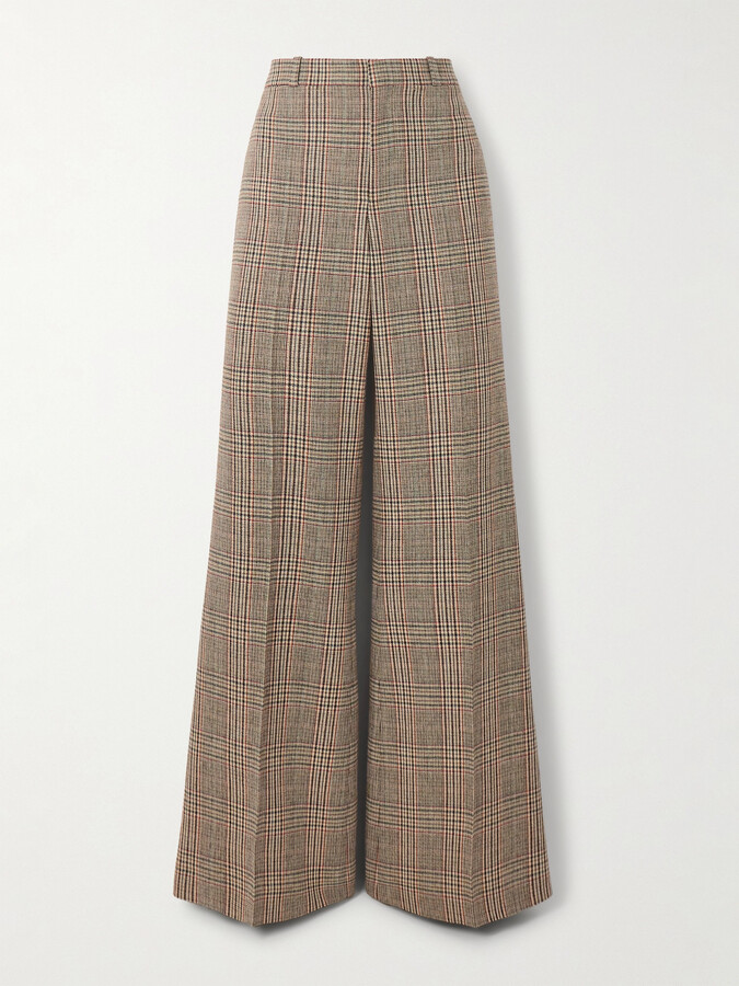 Chloé - Checked Wool-blend Wide-leg Pants - Brown