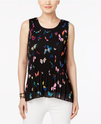 Cable & Gauge Butterfly-Print Pleated Top