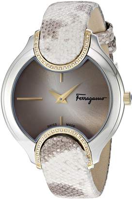 Ferragamo Women's 'Signature' Quartz Stainless Steel and Leather Casual Watch, Color:Beige (Model: FIZ060015)