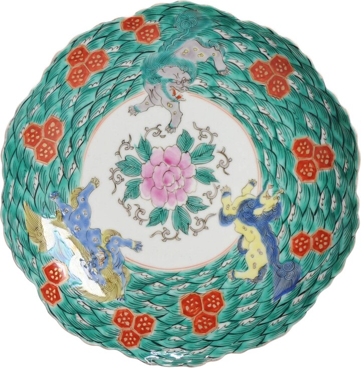 1stDibs Unique Antique Meiji Period Plate Green And Pink Japan Ca By Aoki Kyodai-shokai