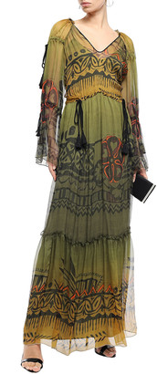 Alberta Ferretti Gathered Tassel-trimmed Printed Silk-georgette Maxi Dress
