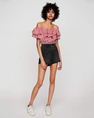 Express Gingham Off The Shoulder Cropped Top