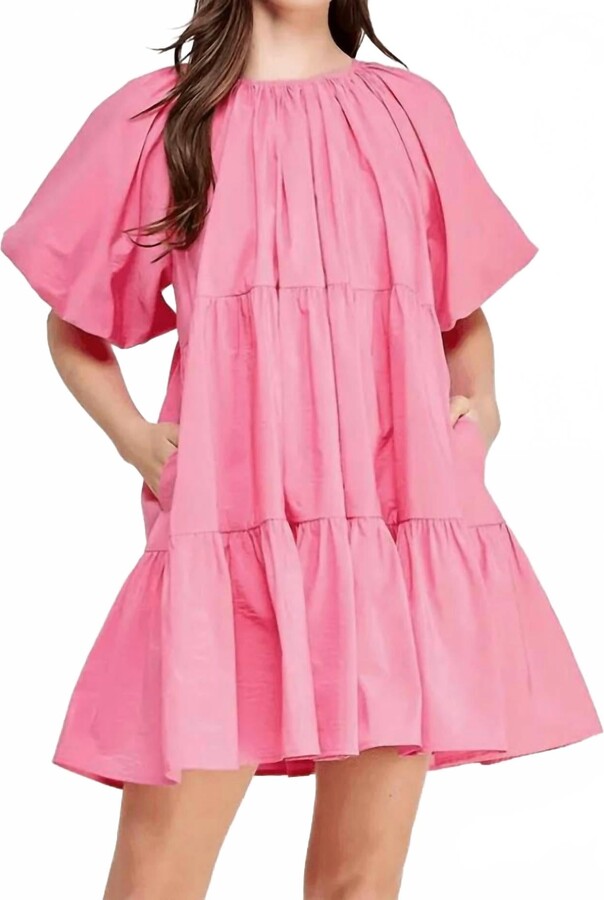 Strut & Bolt Balloon Sleeve Tiered Mini Dress In Bubblegum