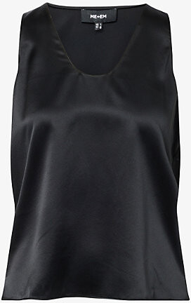 Me And Em Womens Black Scoop-Neck Silk-Satin Tank Top 12