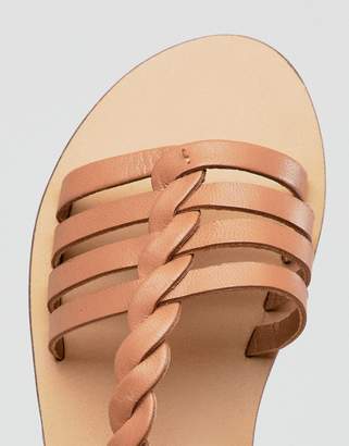 ASOS Design DESIGN Wide Fit Flattered leather plaited t-bar flat sandals