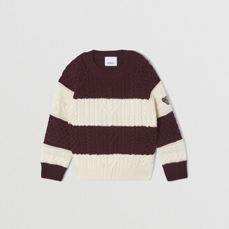 Burberry Childrens Cable Knit Striped Wool Blend Sweater