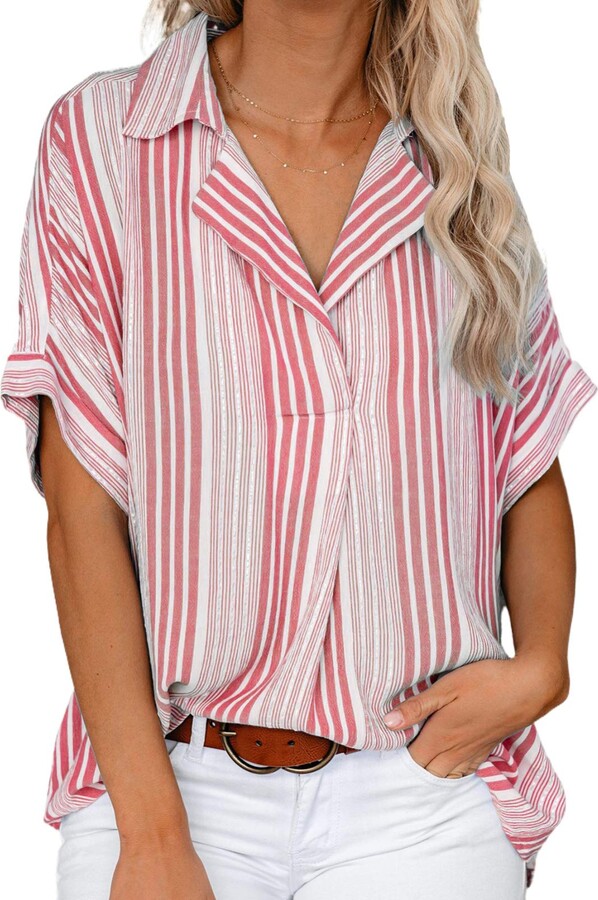 Guess Shirt Blouse red striped pattern casual look Fashion Blouses Shirt-Blouses 