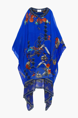 Camilla Cold-shoulder Layered Embellished Printed Chiffon And Silk Crepe De Chine Mini Dress