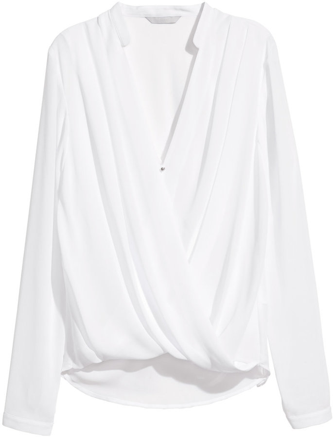 H&M Draped Wrap-style Blouse - White - Ladies - ShopStyle Button Down ...