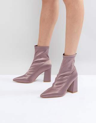 Public Desire Radiate Taupe Satin Sock Ankle Boots