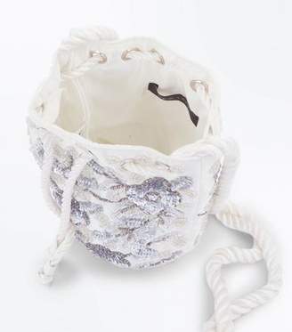 New Look White Satin Floral Beaded Wedding Duffle Bag