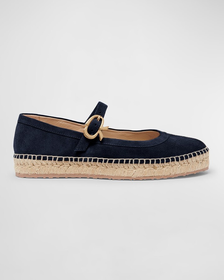 Gianvito Rossi Suede Mary Jane Ballerina Espadrilles