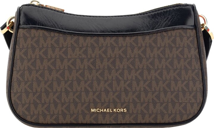 Michael Kors Jet Set Monogram Black Brown Crossbody Bag - ShopStyle