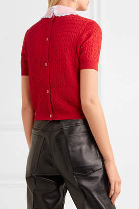 Miu Miu Lace-trimmed Cable-knit Cashmere And Silk-blend Sweater - Red
