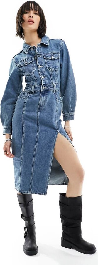 Urban Revivo denim midi shirt dress in blue ShopStyle