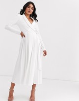 Thumbnail for your product : ASOS DESIGN Long sleeve midi shirt dress with pleated skirt and buckle detail