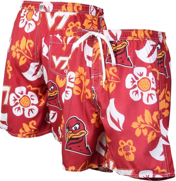 Men's Wes & Willy Maroon Virginia Tech Hokies Floral Volley Logo Swim Trunks