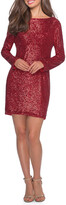 Thumbnail for your product : La Femme Sequin High-Neck Long-Sleeve T-Shirt Style Cocktail Dress