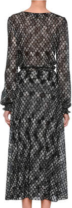 Missoni V-Neck Long-Sleeve Flame-Stitch Wrap Dress