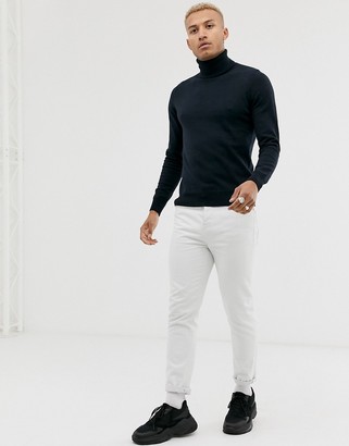 Replay tab logo wool mix polo neck jumper in navy