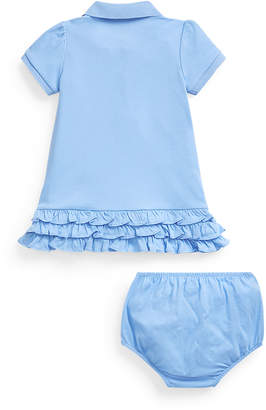 Ralph Lauren Kids Interlock Knit Ruffle Polo Dress w/ Bloomers, Size 6-24 Months