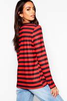 Thumbnail for your product : boohoo NEW Womens Long Sleeve Oversized Stripe T-Shirt in Polyester 5% Elastane