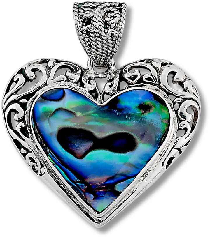 Green Blue Mandala Heart Pendant Necklace-Kim O'Hara Designs-Ceramic Jewelry