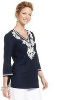 Thumbnail for your product : Charter Club Petite Three-Quarter-Sleeve Beaded Linen Tunic