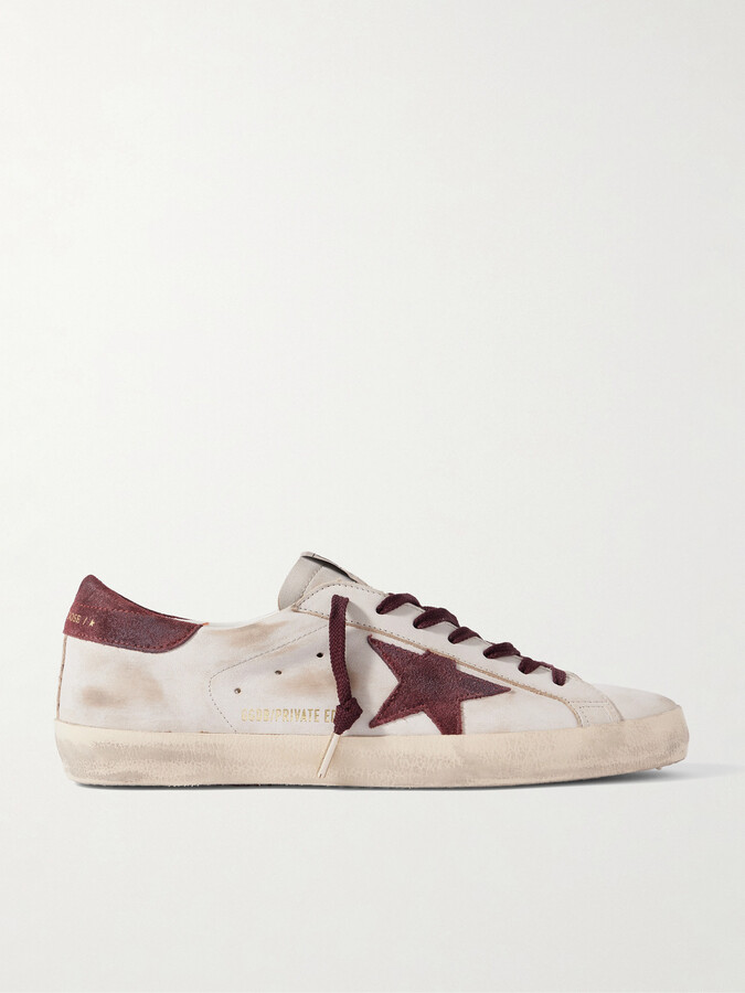 Golden Goose Super-Star Distressed Suede-Trimmed Leather Sneakers