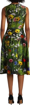 Oscar de la Renta Meadow Print Sleeveless A-Line Dress