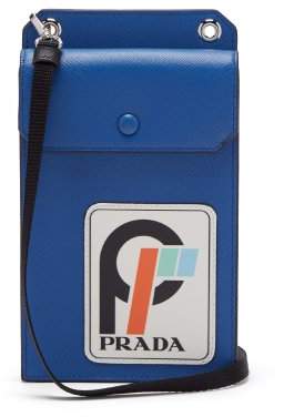 Prada Logo Patch Leather Cardholder - Mens - Blue White