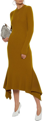 Victoria Beckham Asymmetric Ribbed Wool Midi Dress