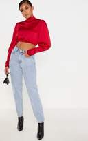 Thumbnail for your product : PrettyLittleThing Scarlet Satin Ruched Cuff Cropped Blouse