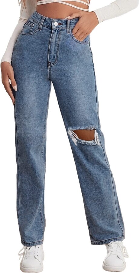 Pants Elastic Loose Button Jeans Denim Pocket Women Waist High Hole  Trousers Jean Leggings for Women Petite Womens Jean Sweat Pants Womens Tall  Pants
