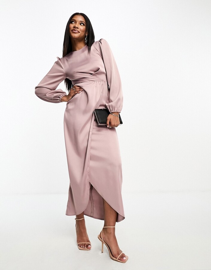 Flounce London satin wrap front maxi dress in heather rose - ShopStyle