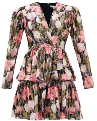 Borgo de Nor Amelia Metallic-jacquard Floral Silk-blend Dress - Black Multi