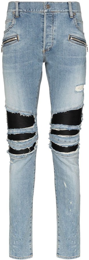 Balmain Distressed Skinny Biker Jeans - ShopStyle