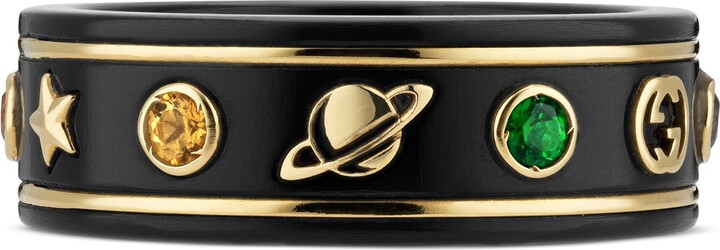 18k Yellow Gold Black Icon Ring With Gemstones GUCCI® US | sandystation.com