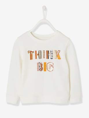 Vertbaudet Sweatshirt with Embroidered Inscription and Sequins for Girls