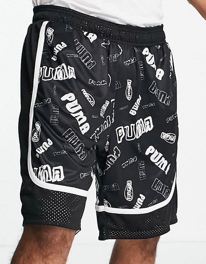 Puma Hoops mesh summer shorts in black and white - ShopStyle