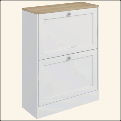 Latitude Run Slim Shoe Cabinet For Entryway, Modern Hidden Shoe Storage Cabinet With 2 Flip Drawers And Adjustable Shelves For 12 Pairs Of Shoes