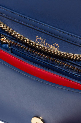 Diane von Furstenberg Soiree Striped Faux Raffia-paneled Leather Shoulder Bag