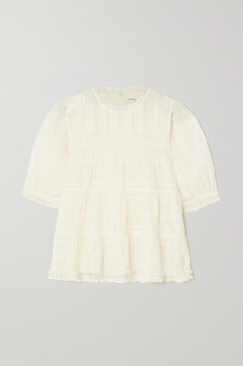 DÔEN Adnet Embroidered Tiered Organic Cotton-voile Blouse - Ivory