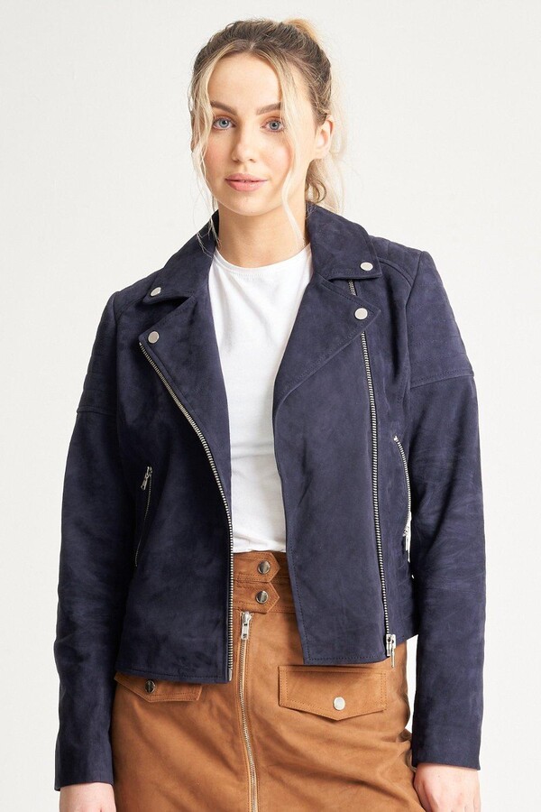 Barneys Originals Navy Suede Biker Jacket ShopStyle