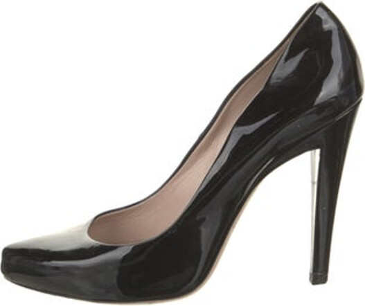 Miu Miu Patent Leather Pumps Black Semi-Pointed Toes Designer