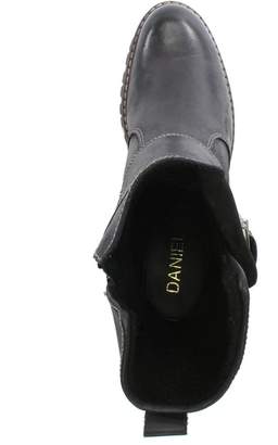 Daniel Mag Black Leather Buckle Block Heel Calf Boot