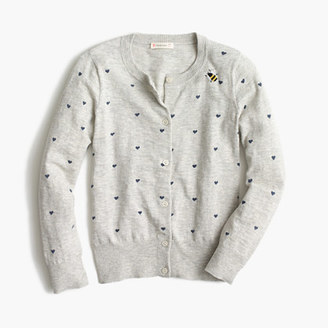 J.Crew Girls' Caroline cardigan sweater with hearts and bees