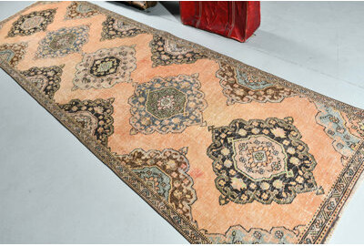 Bungalow Rose Handmade Antique Turkish Inspired Vintage Beige Runner Carpet Perfect for Stairs and Kitchen with Tribal Design