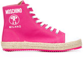 Moschino - lace-up hi-top sneakers - women - coton/Raphia/Cuir/rubber - 37