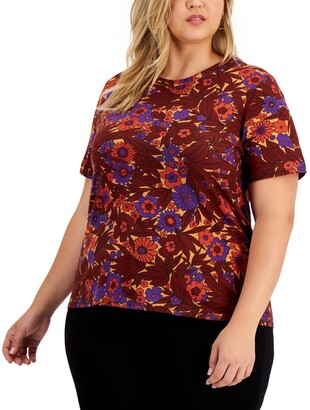 INC International Concepts Plus Size Floral-Print Cotton T-Shirt, Created for Macy's